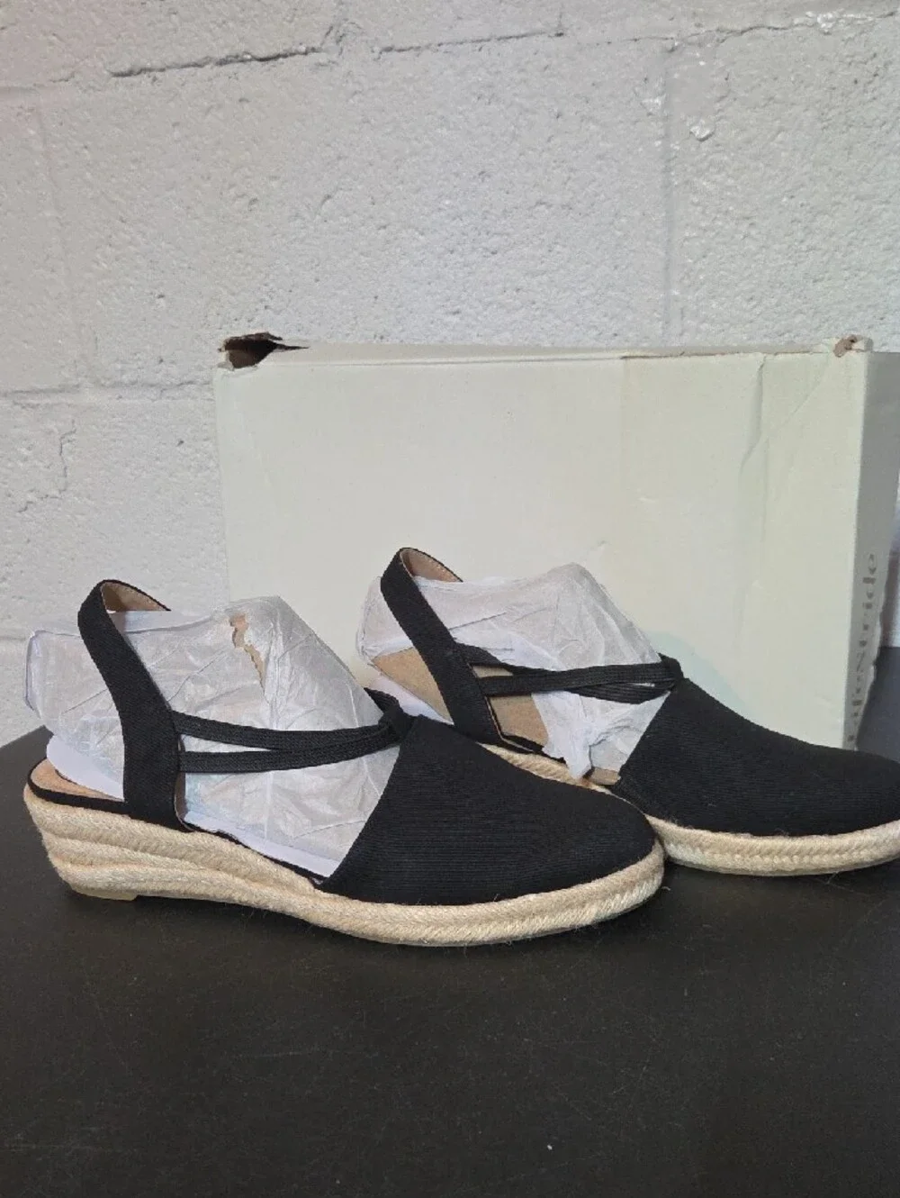 Life Stride Black Canvas Espadrille Slingback Wedge